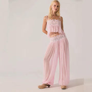 Womens Camisole Lace Backless Chiffon Set