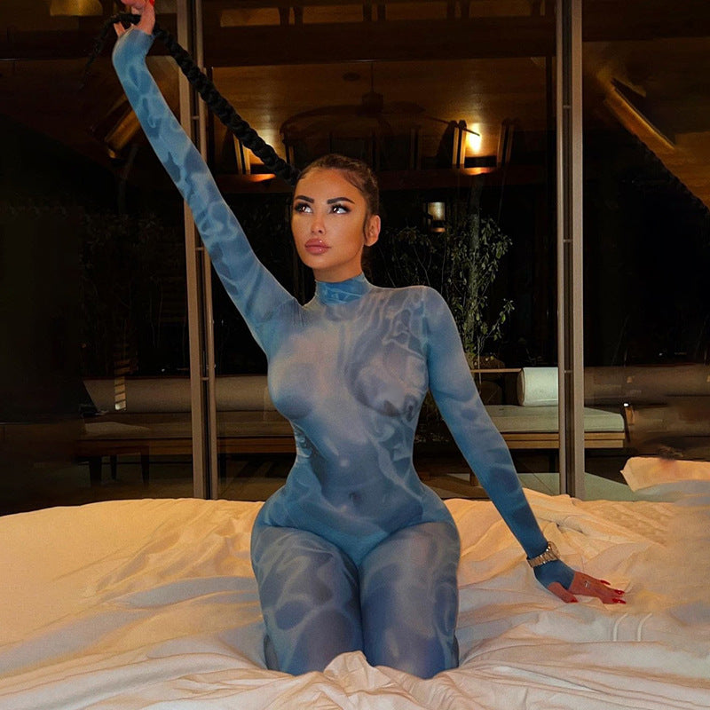 Women's 3D Print High-Waist Slim Fit Bodysuit