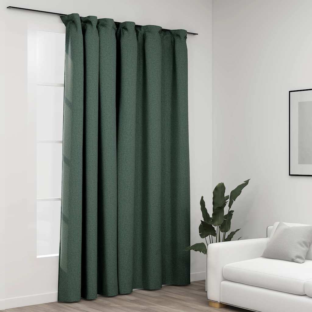 Blackout Curtain with Hooks, Linen Look; Blackout Curtain with