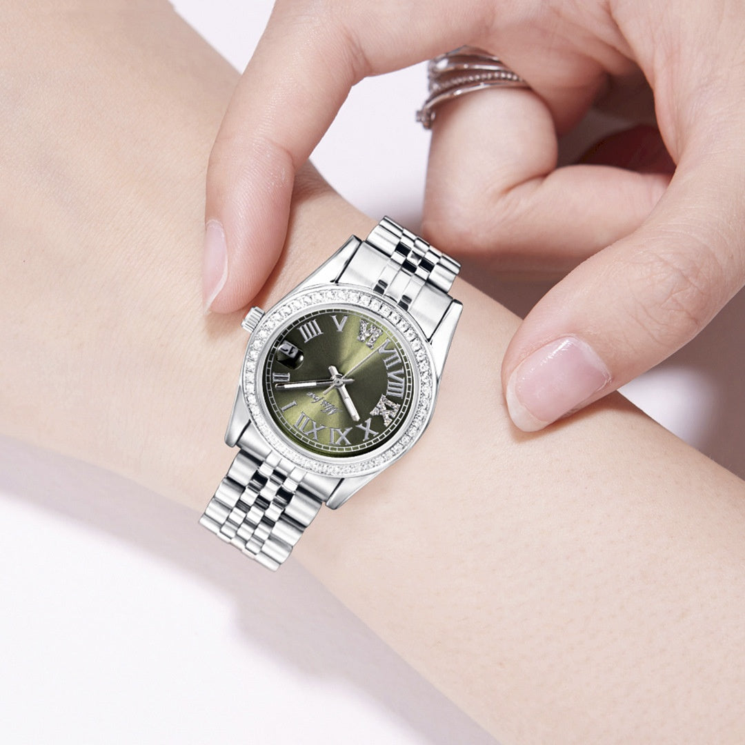 Elegant Stainless-Steel Watch with Diamond Accents