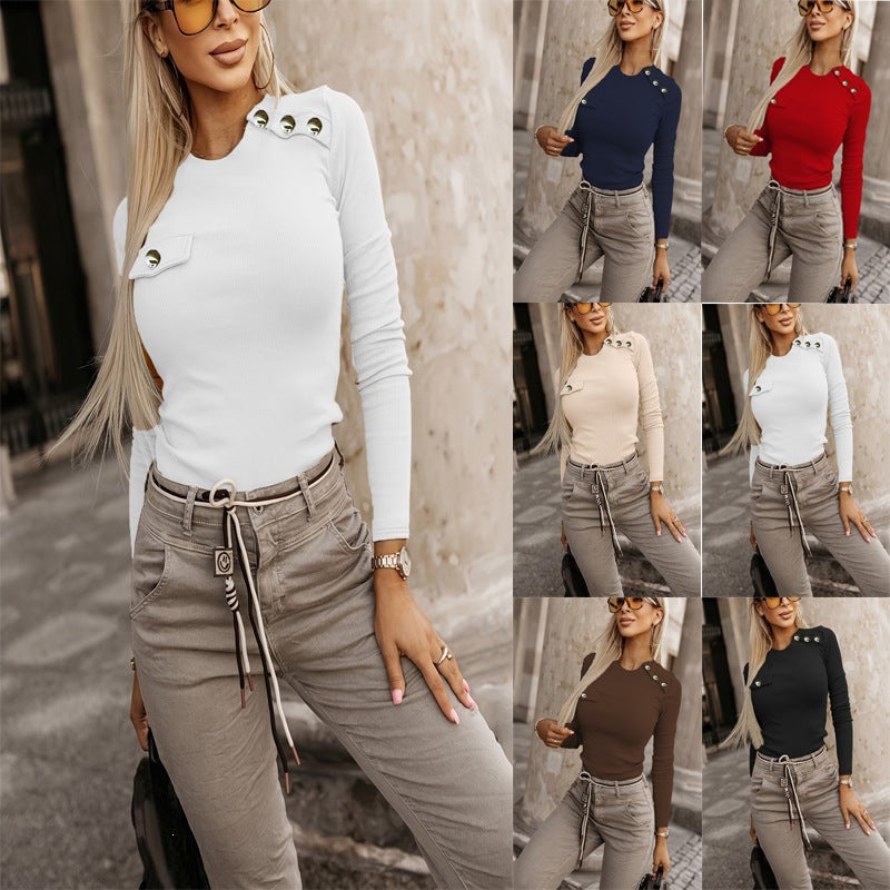 Slim-Fit Knitted Long-Sleeve Top – Elegant Patchwork Design