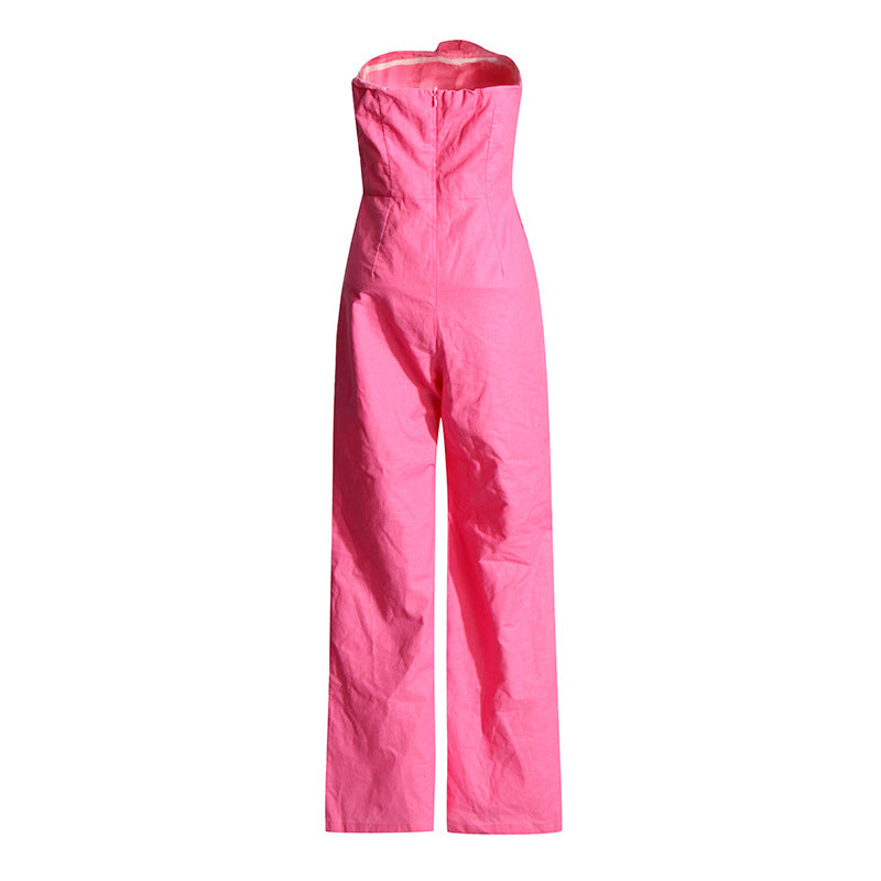 Stitching Flower Tube Top High Waist Slimming And Wide Leg Jumpsuit
