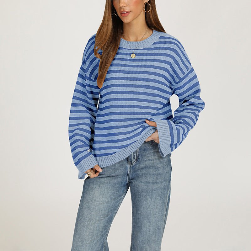 Loose-fitting Striped Knit Top Sweater for Women