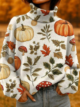 Women's Christmas Printed Turtleneck Sweater