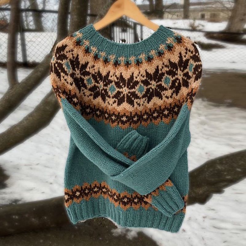 Women's Round Neck Multicolor Loose Fashion Pullover Sweater