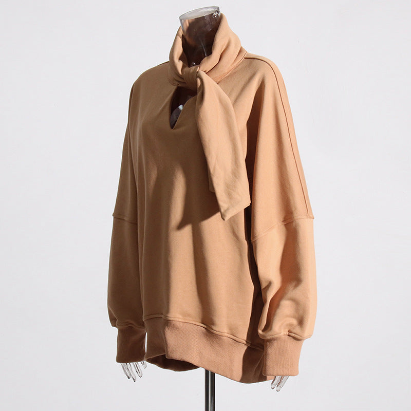 Women's Loose Scarf Collar Irregular Long Sleeve Sweatshirt