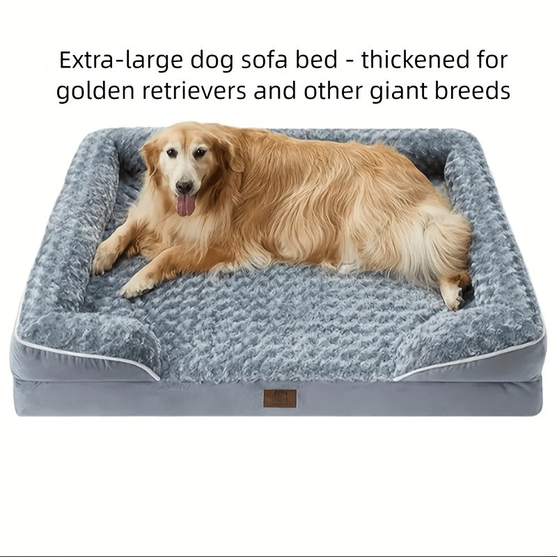 XL Orthopedic Memory Foam Dog Bed For Large Dogs - Removable Washable High Quality Grey Pet Sofa Bed With Thickened, Orthopedic For Golden Retrievers, Labradors, German Shepherads, Giant Breeds (easy