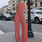 Chic V-Neck Wide-Leg Casual Jumpsuit