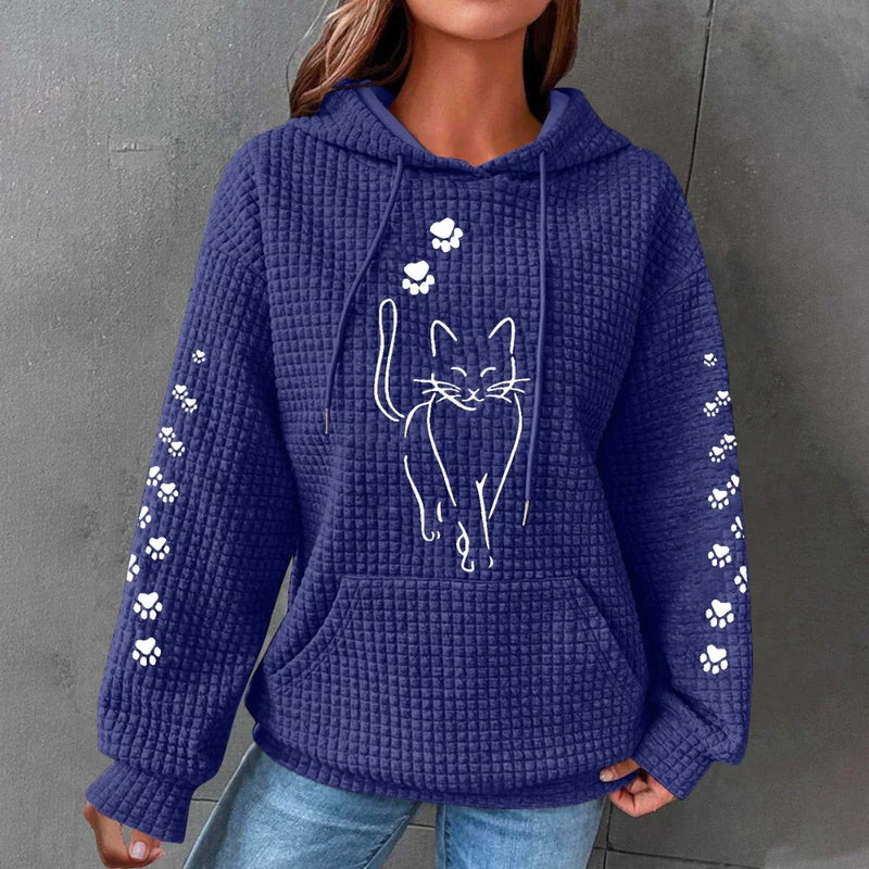 Cozy Waffle Knit Letter Print Hooded Sweatshirt