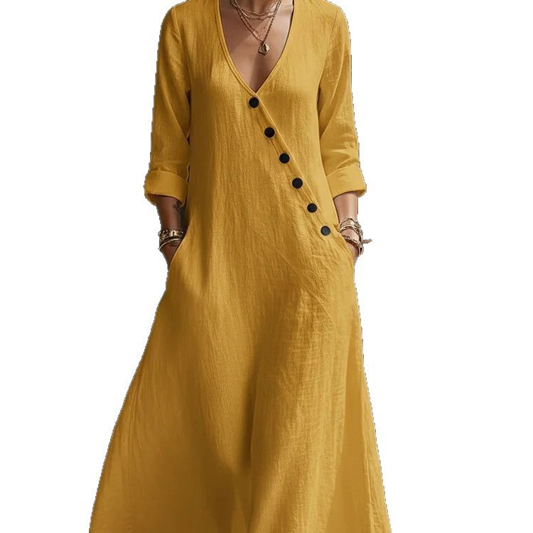 Womens Fashionable Casual Long-sleeve Button-down Dress