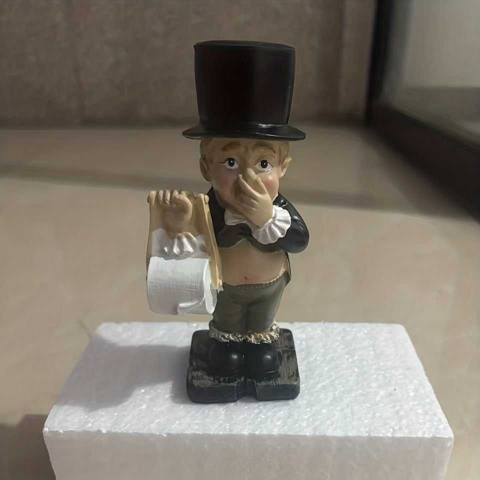 AOXUNDIY Victorian Toilet Manager Statue with Top Hat & Toilet Paper Holder, Resin Indoor/Outdoor Decor, No Electricity Required, Self-Standing Toilet Paper Dispenser for…