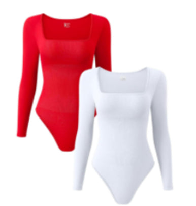 Women's Long Sleeve Square-neck Sexy Siamese Tights