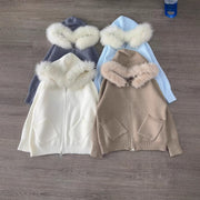 Thickened Hooded Large Fur Collar Knitted Women's Clothing Loose Casual Sweater