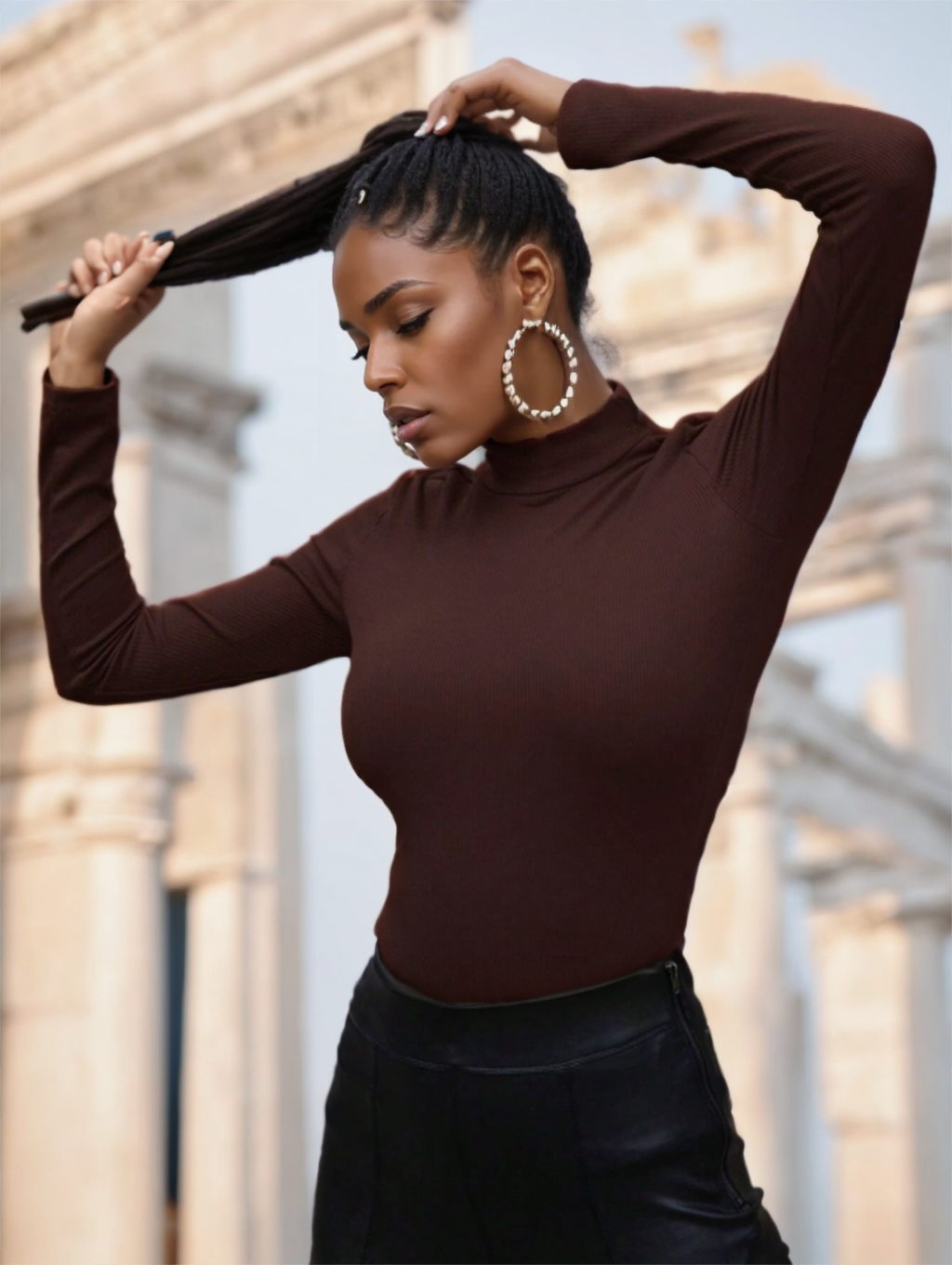 Women's Solid Color Half Turtleneck T-shirt