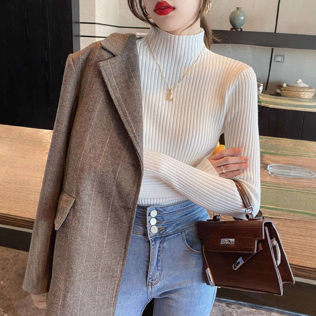 Half Turtleneck Knitted Sweater Women's Bottoming Shirt Women's Autumn and Winter