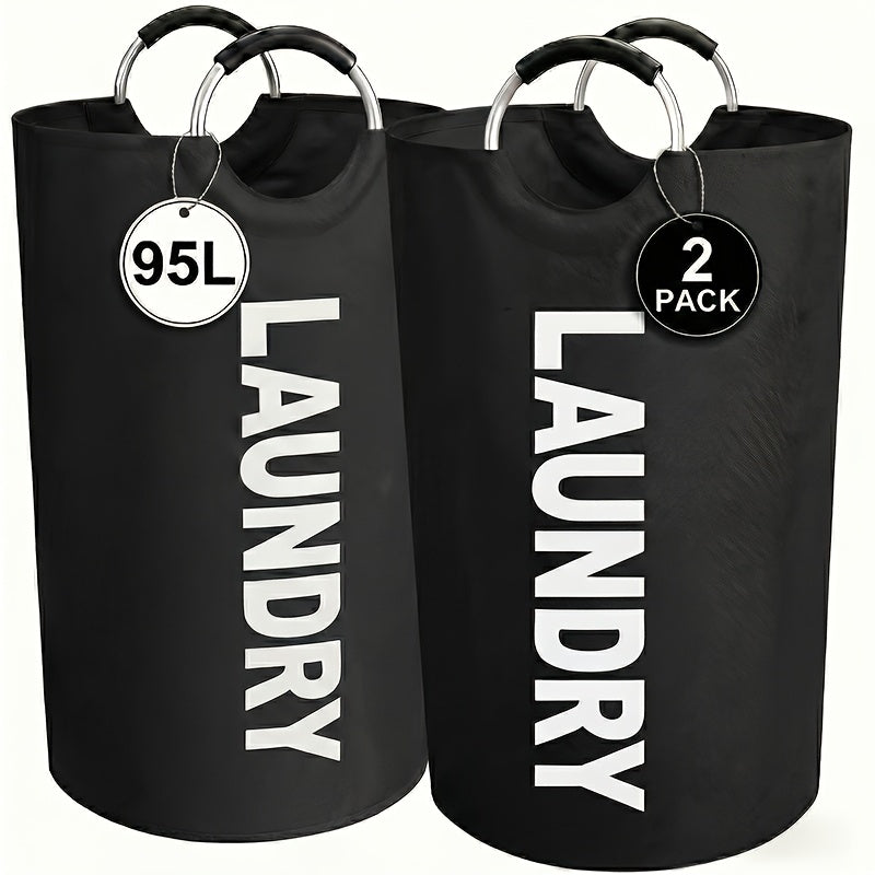 Set of 2 Large Foldable Laundry Baskets with Elevated Design and Half‑Ring Handles
