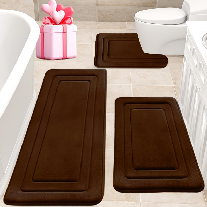3pcs Memory Foam Bath Mat Set, Comfortable Standing Pad with U-Shaped Toilet Design. Thickened Super Absorbent Soft Carpet, Perfect for Bathroom/Shower Use, Non-Slip Floor Mat for Indoor & Outdoor...