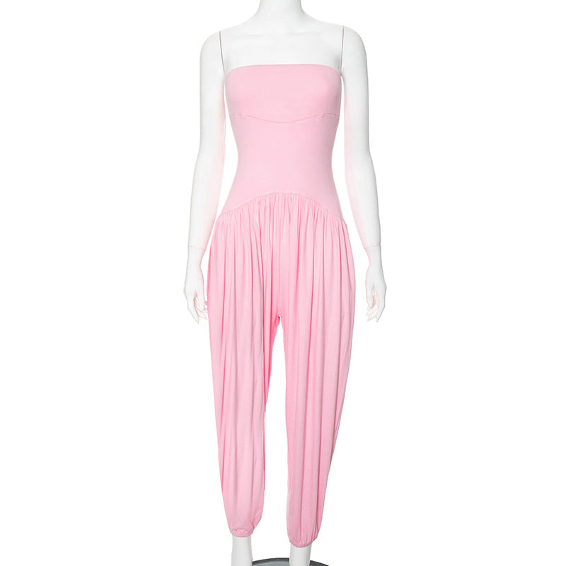 Casual Solid-Color Open-Back Summer Jumpsuit