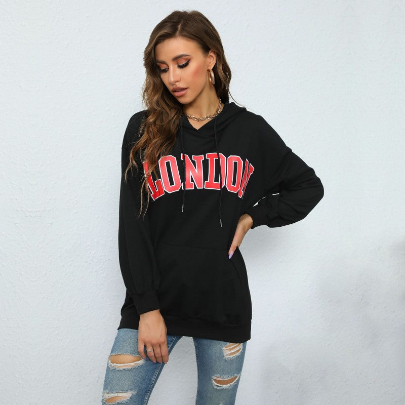 Women's Letter Print Casual Hooded Pullover Sweatshirt