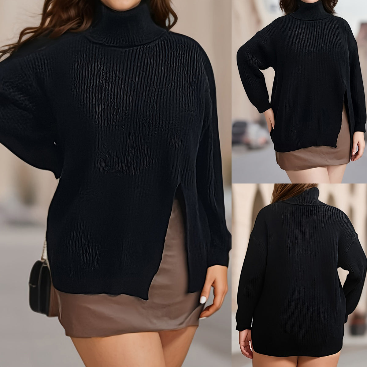 Women's High Collar Loose Pullover Sweater