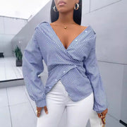Fashionable Versatile Striped Long-sleeve Womens Blouse