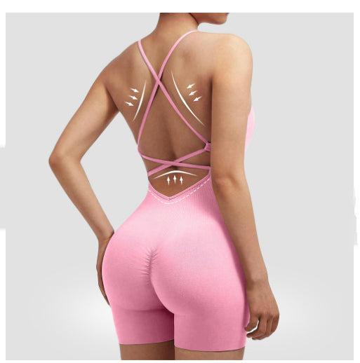 Seamless Ribbed Fitness Romper & Peach Hip Workout Jumpsuit