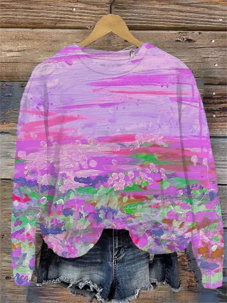 Women's Printed Crew Neck Casual Pullover Sweatshirt