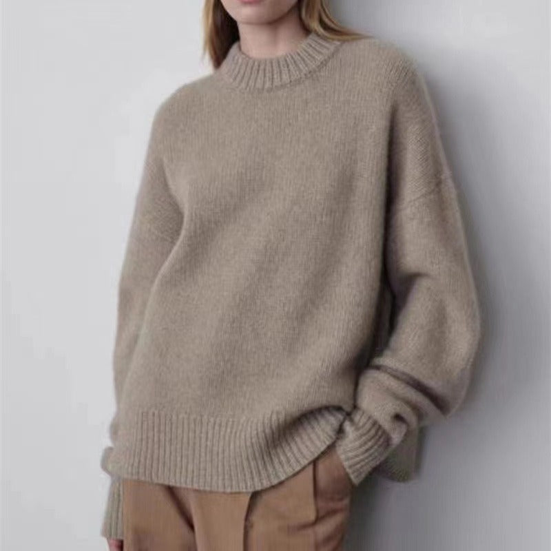 Womens Plus-size Loose Crew-neck Pullover Sweater