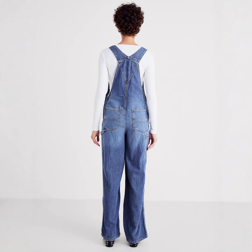 Fashion Loose And Slimming Women's Denim Suspender Trousers