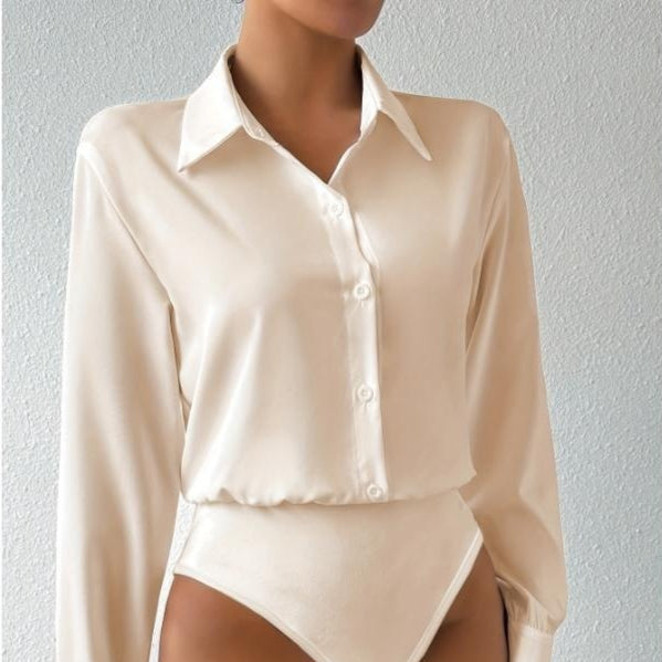 Elegant Button-Front Long Sleeve Solid Jumpsuit