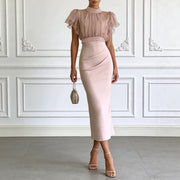 New Mesh Lace-up Waist-cinching Sheath Dress