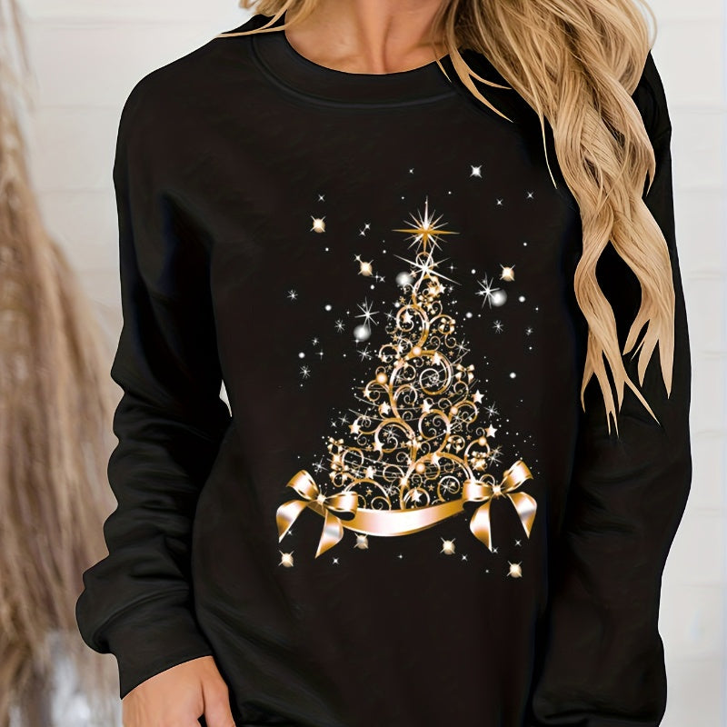 Festive Women's Christmas Print Long Sleeve Loose Top