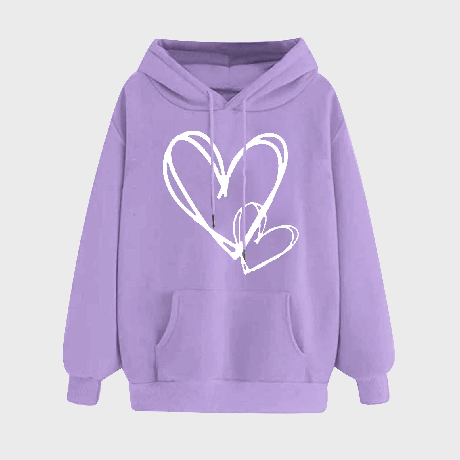 Matching Heart Print Long-Sleeve Couple Hoodies