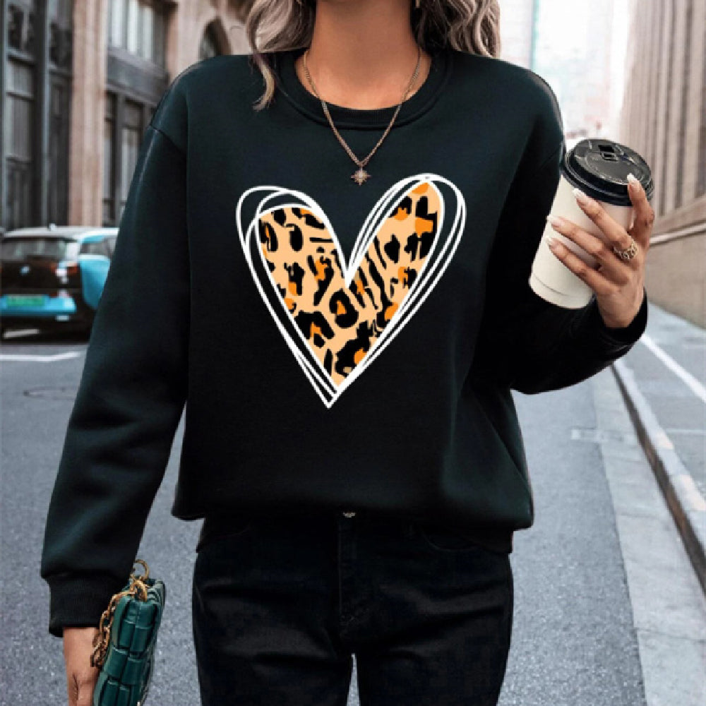 Plus Size Heart Leopard Print Chenille Sweater