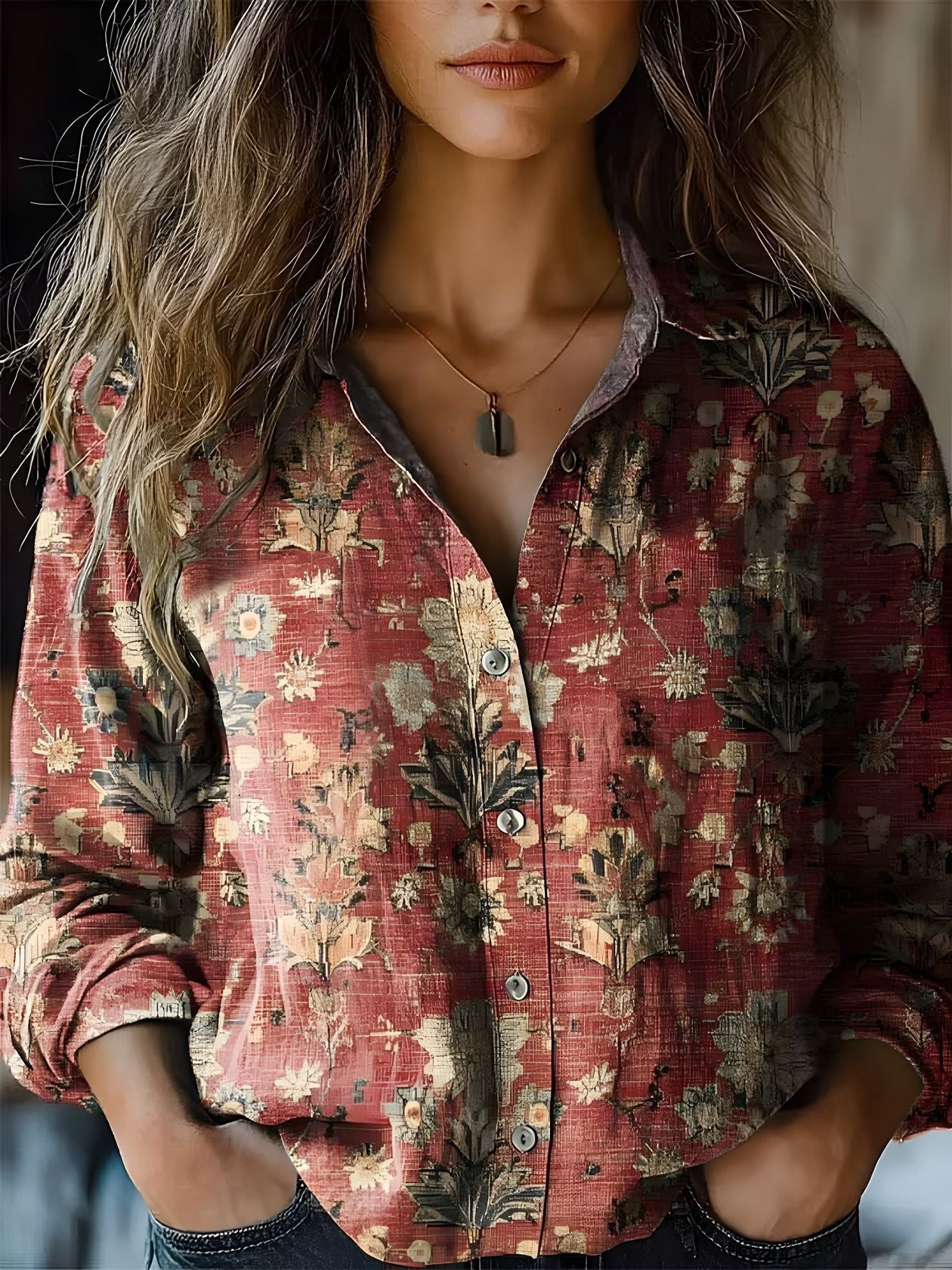 Women's Top V-neck Printed Exquisite Linen