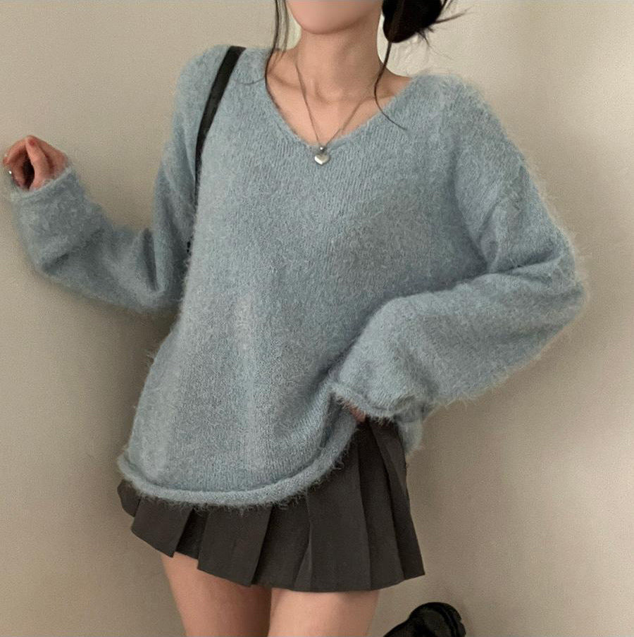 Pure Color Milk Huhoo Loose and Lazy Style Long Sleeve Pullover Sweater
