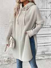 Sweater with Slits in the Sleeves and a Hooded Knitted Coat with a Slit Hem