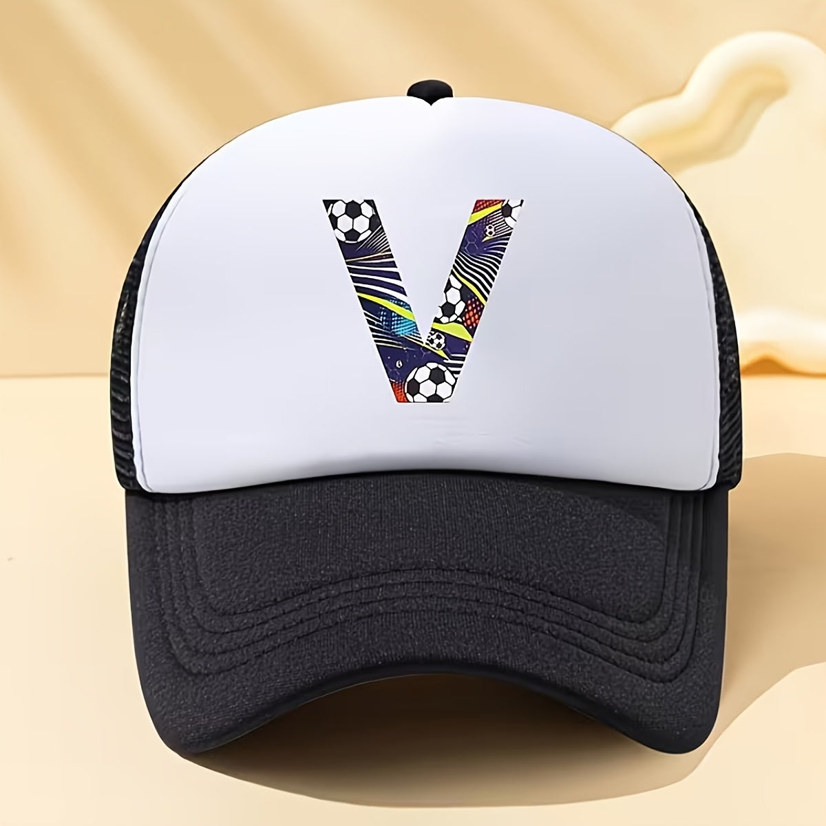 Kids Soccer-Themed Mesh Trucker Cap with A‑Z Letter Print
