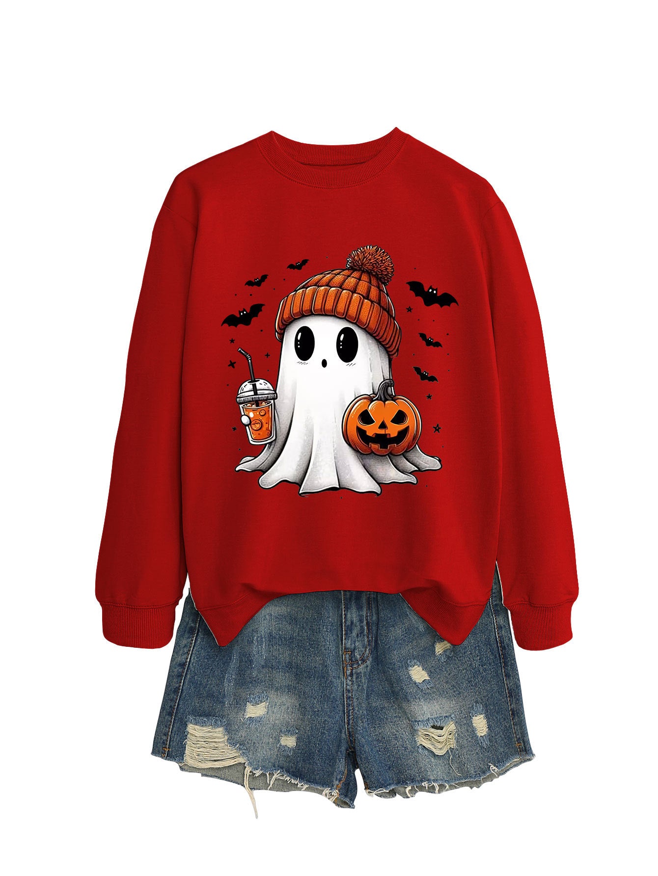 Pumpkin Print Long Sleeve Crew Neck Sweatshirt