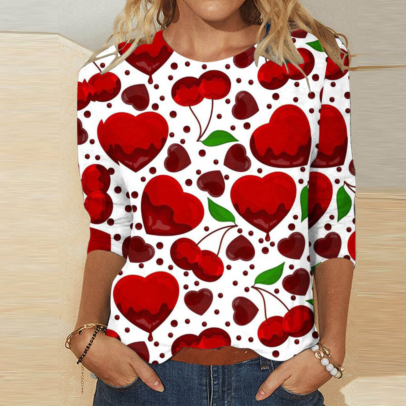 Valentine's Heart Print Casual Crew Neck T-Shirt