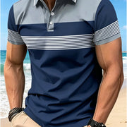 Men's Digital Print Short Sleeve Polo Shirt – Casual Urban Style, Soft Fabric