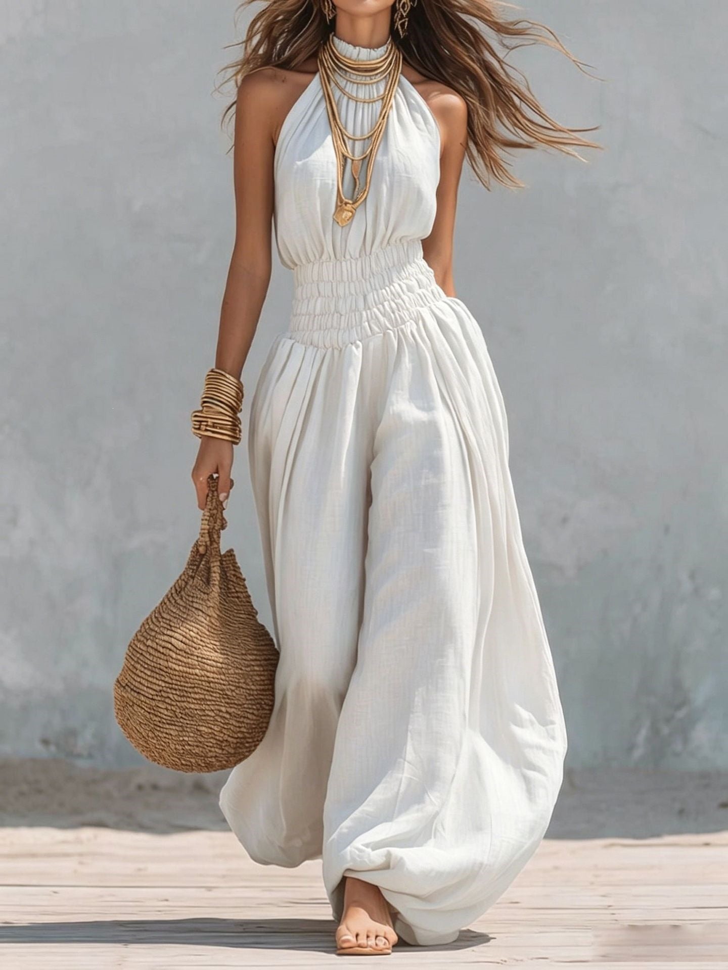 Stylish Sleeveless Halter Jumpsuit For Women