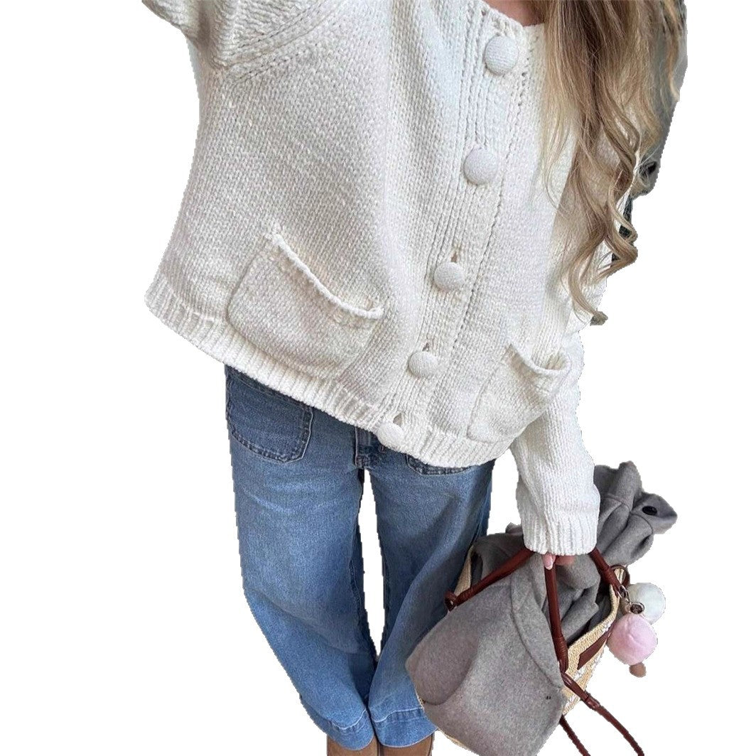 Women's Colorful-button Cardigan Sweater with Pockets