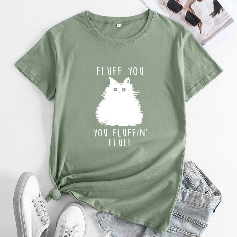 Women's Plus Size Cat Print Cotton T-Shirt