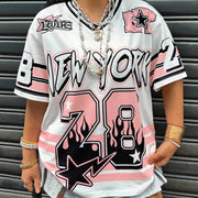 Trendy Loose-Fit Letter Print Short Sleeve Top – Vibrant Colors