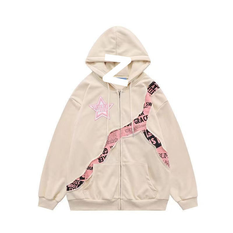 Women's Letter Patchwork Hooded Cardigan Sweater