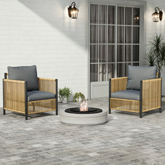 2-piece outdoor brown PE wicker sofa set with grey cushions