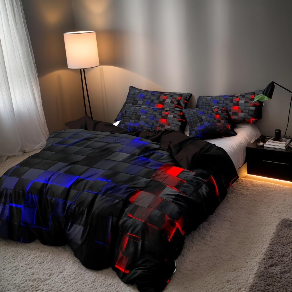 Modern Geometric Cube Design Duvet Cover Set Soft Brushed Breathable Zip Closure