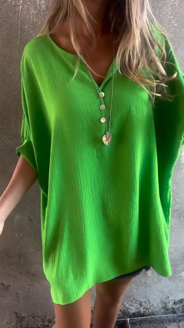 Casual Solid Color Collarless Button-Up Shirt