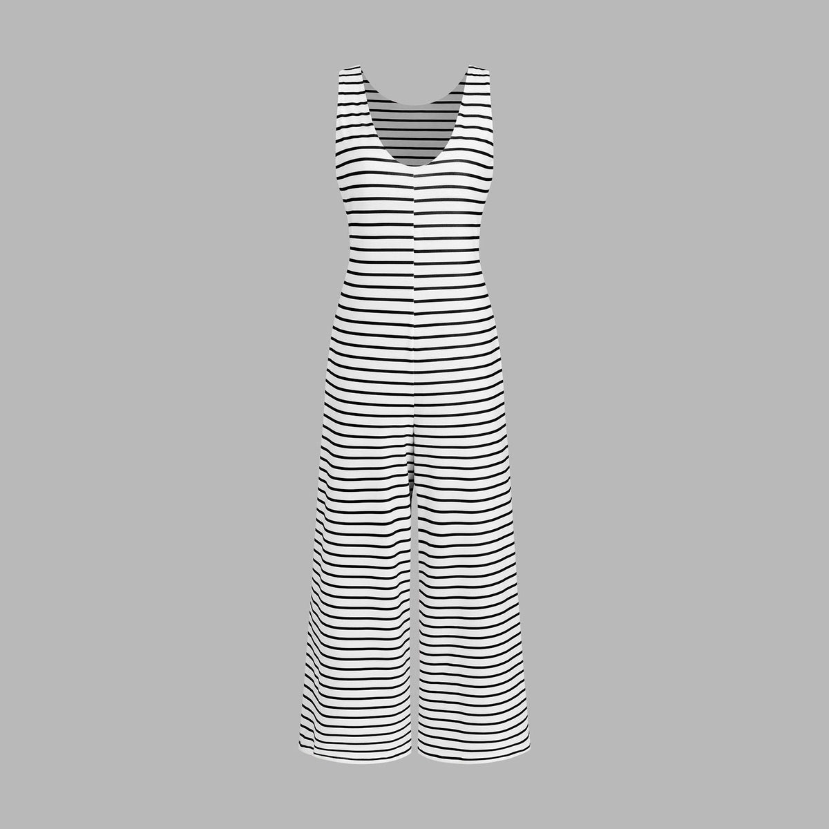 Chic Striped Slim-Fit Jumpsuit with Straight-Leg Pants
